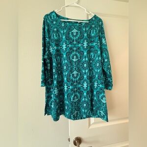 Soft Surroundings Teal and Black Patterned Tunic Top